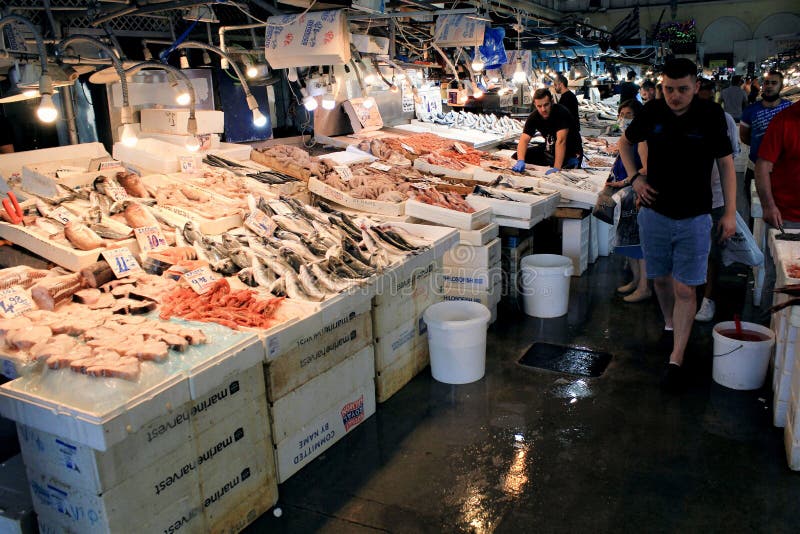 Stalls With Sea Food At Fish Market In Athens Greece Editorial Photo
