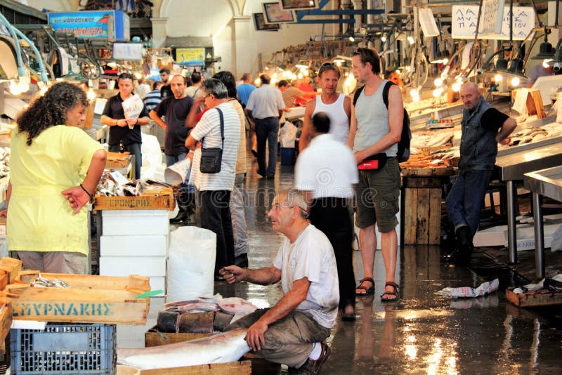 Stalls With Sea Food At Fish Market In Athens Greece Editorial Image