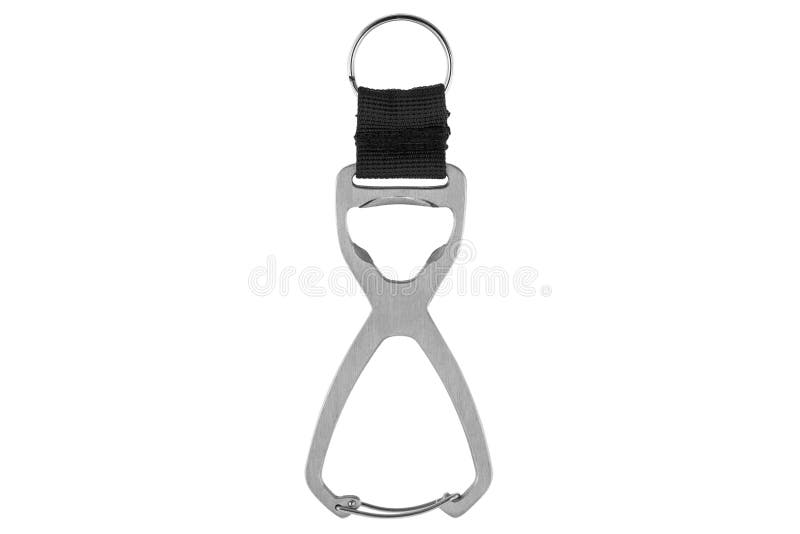 Stalowy carabiner keychain pierścionek z butelka otwieraczem odizolowywającym na whi obraz royalty free Stalowy carabiner keychain pierścionek z butelka otwieraczem odizolowywającym na whi obraz royalty free