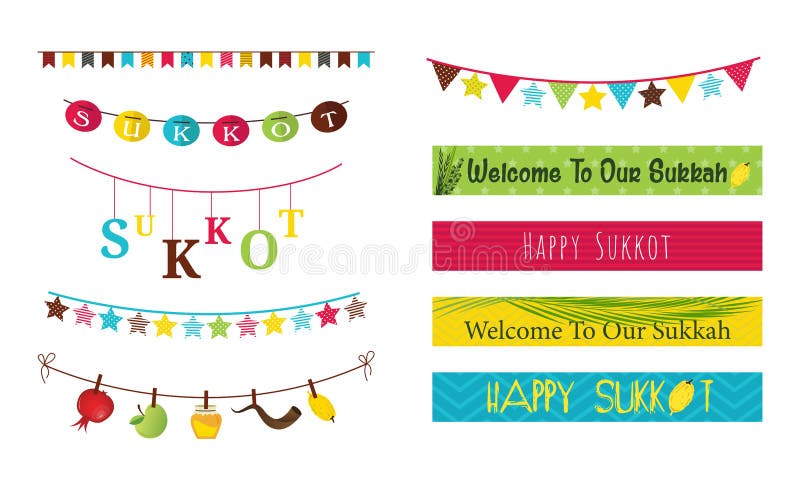 Stamina variopinta e ghirlande per il sukkot ebreo di festa illustrazione vettoriale