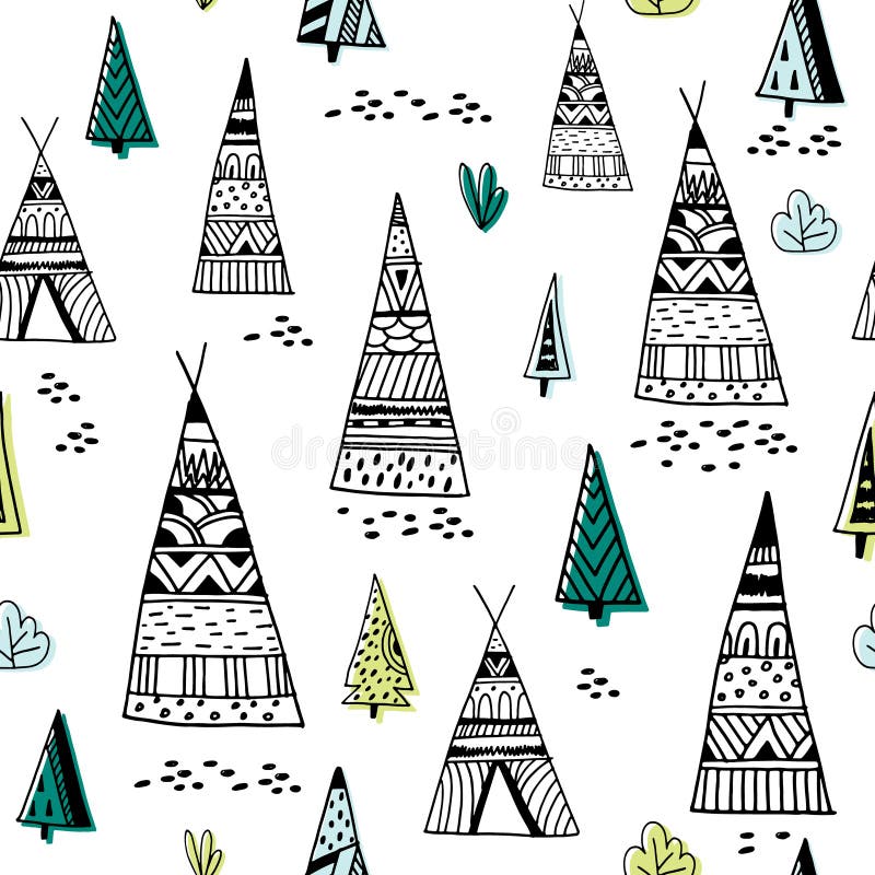 Stammen Indisch wigwampatroon Krabbel kinderachtige minimalistische achtergrond Vector illustratie vector illustratie Stammen Indisch wigwampatroon Krabbel kinderachtige minimalistische achtergrond Vector illustratie vector illustratie