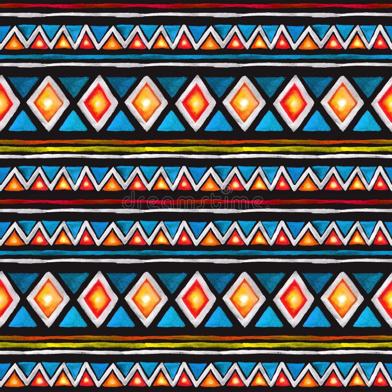 Stammen patroon Naadloos patroon - stammenornament in geometrische stijl met driehoeken en strepen watercolor