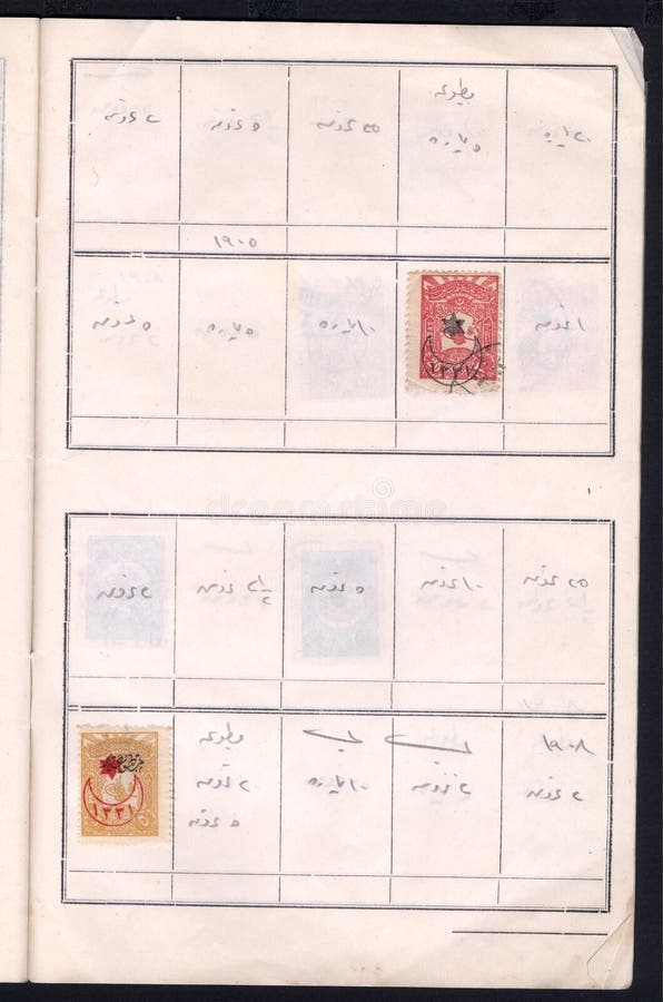 Stamp Collection Book, Pages and Various Stamps. Ottoman Empire Postage Stamps Editorial Photo