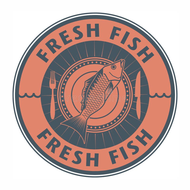 Stamp with Fish Shape and the Word Fresh Fish Stock Illustration
