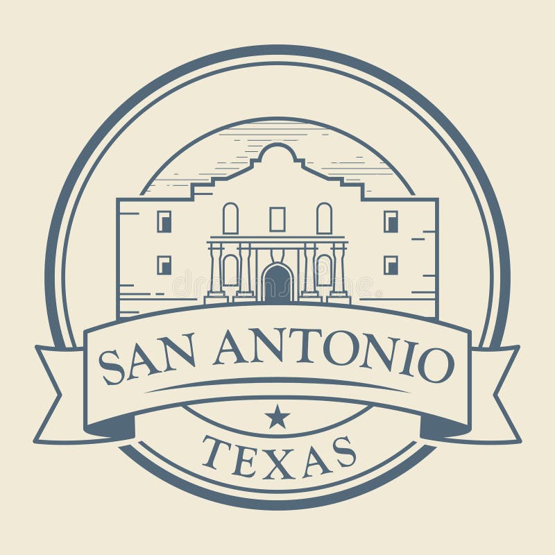 Stamp or label with Alamo Mission in San Antonio, Texas