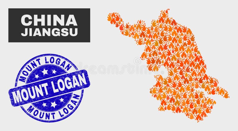 Stamp Logan, mappa della provincia del Jiangsu di un Mosaico e grunge Mount