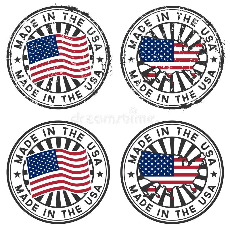 Stamp with map, flag of the USA. Made in the USA.