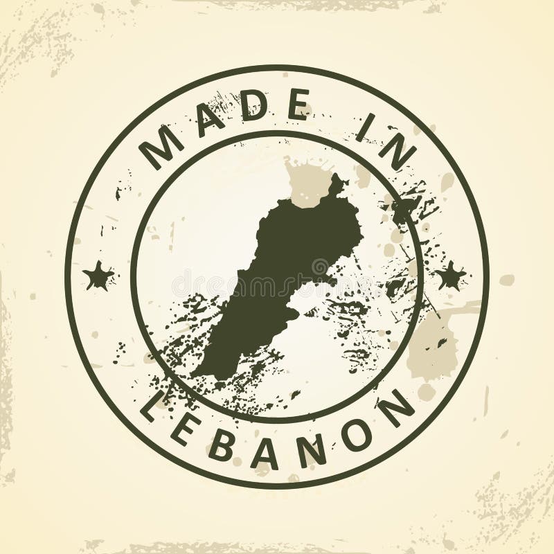 Stamp with map of Lebanon