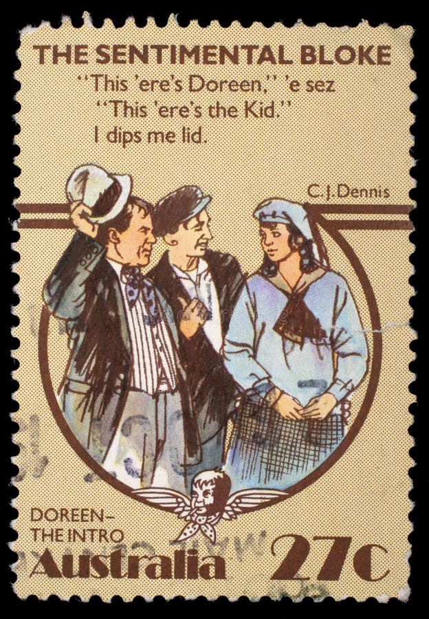 Stamp printed in Australia, shows The Sentimental Bloke, by C.J. Dennis