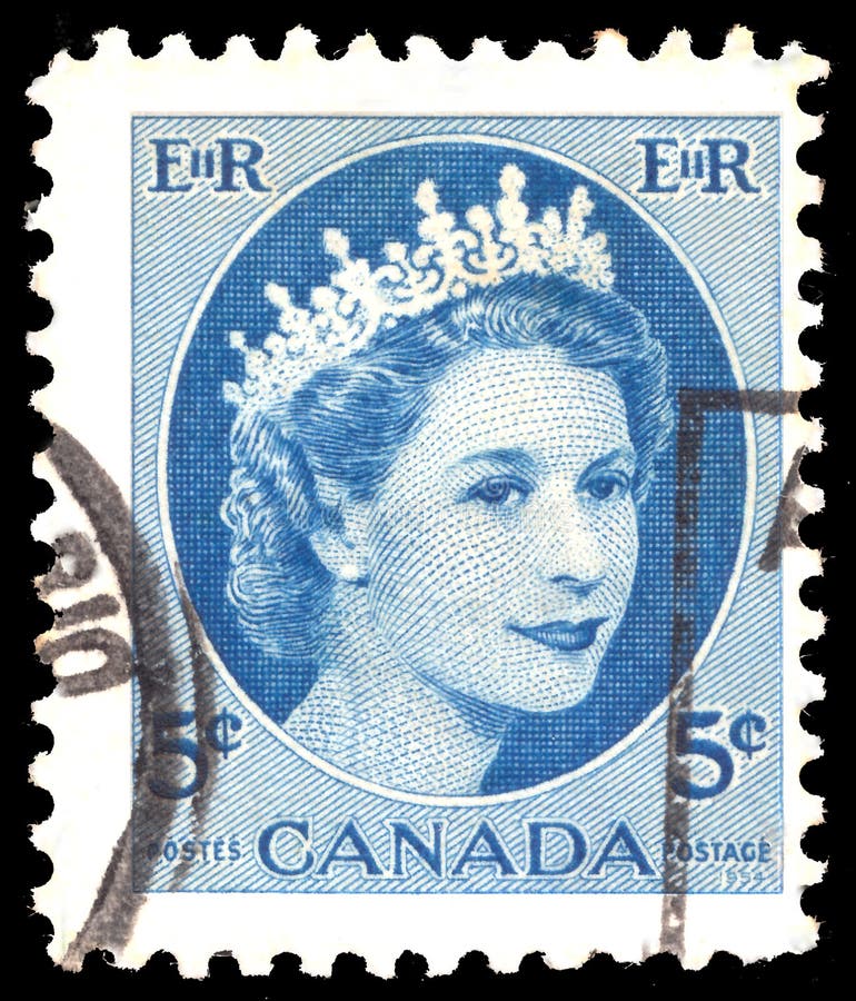 Canada - CIRCA 1954: A stamp printed in Canada shows Royal families, Queen Elizabeth II, Wilding Portrait serie, circa 1954