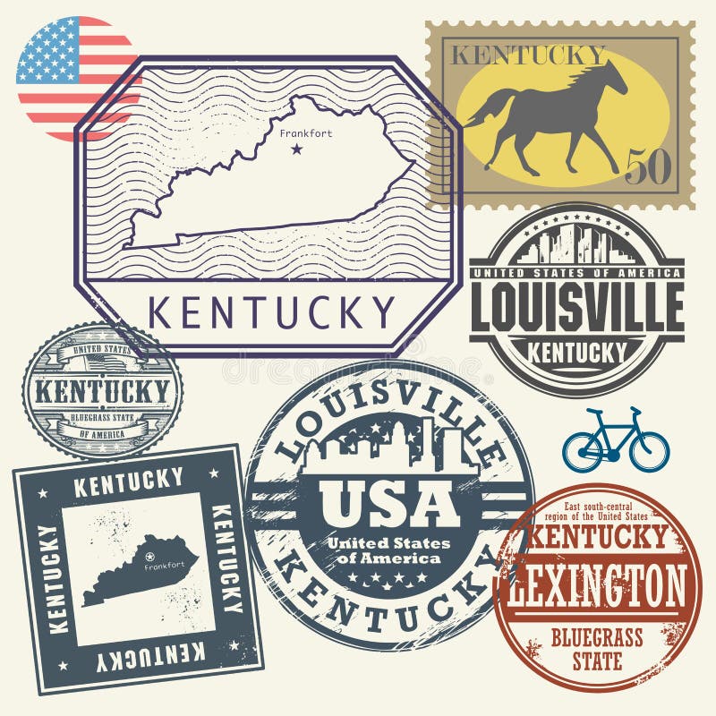 Stamp Set with the Name and Map of Kentucky Stock Vector - Illustration