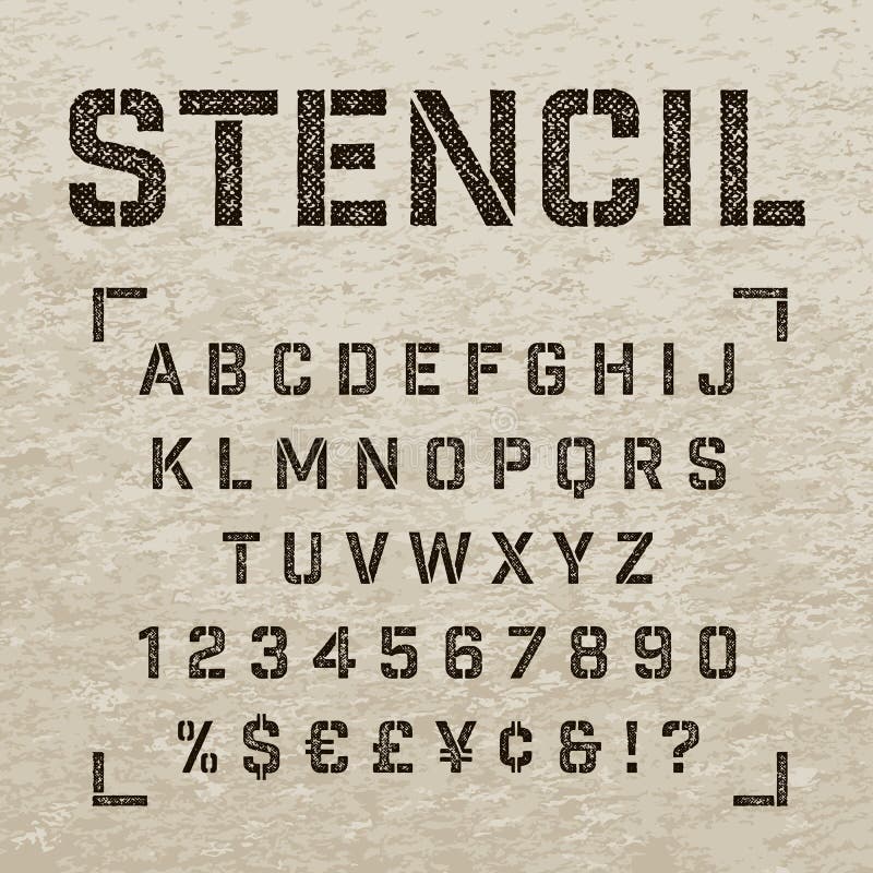 Stamp stencil letters, numbers and symbols. Grunge alphabet. royalty free illustration