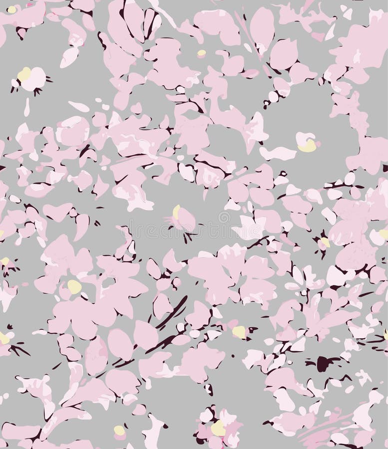 Pastel light pink seamless floral vector pattern with flowers silouettes