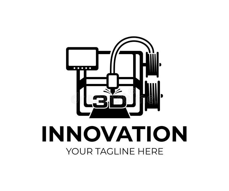 Stampante 3D, tecnologia ed innovazione, progettazione di logo Stampante di plastica tridimensionale elettronica, automazione di royalty illustrazione gratis