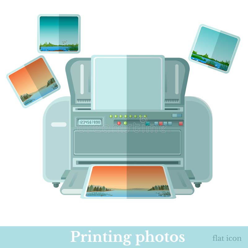 Stampante piana della foto con l'icona del photoe isolata royalty illustrazione gratis Stampante piana della foto con l'icona del photoe isolata royalty illustrazione gratis