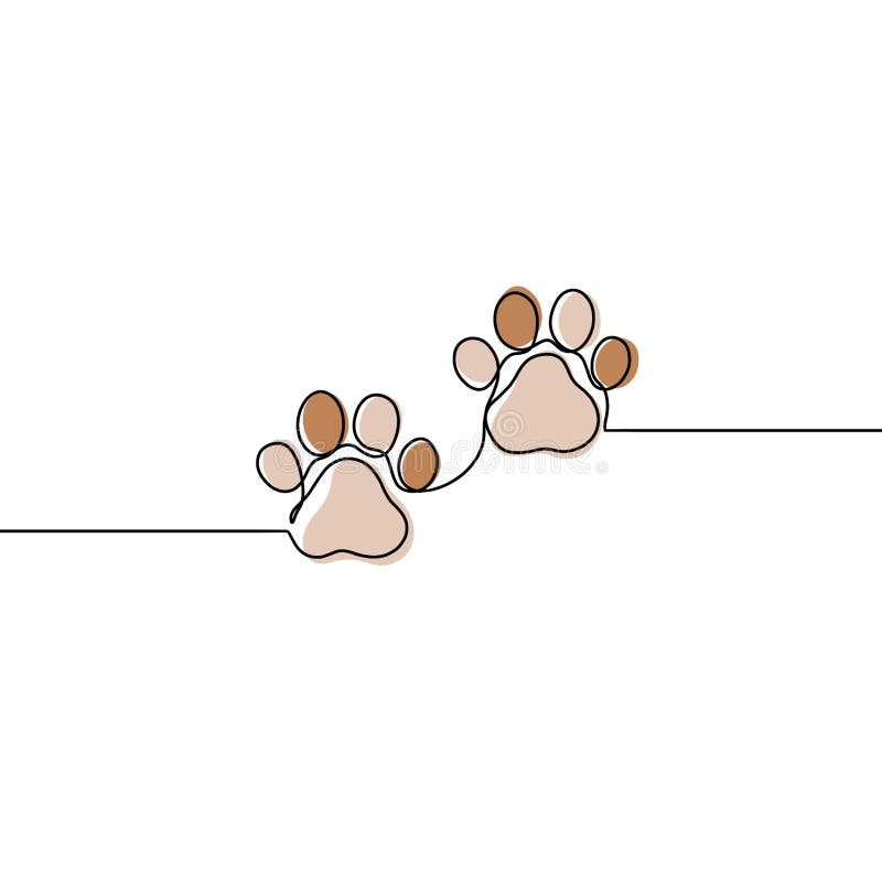 Stampe di zampe. impronta di fondo estratta a mano cane o gatto. animale da linea continua. royalty illustrazione gratis