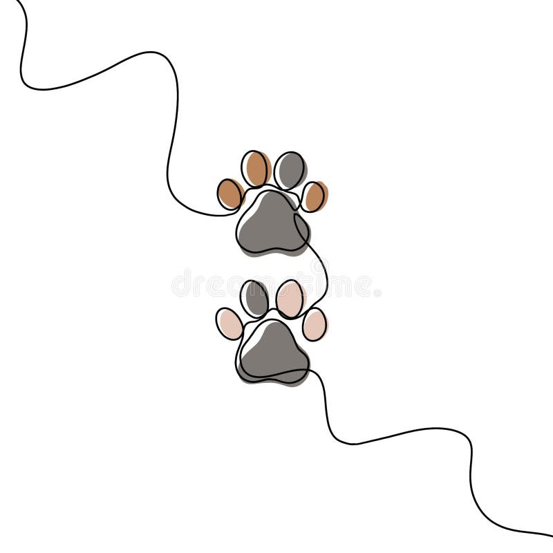 Stampe di zampe. impronta di fondo estratta a mano cane o gatto. animale da linea continua. illustrazione di stock