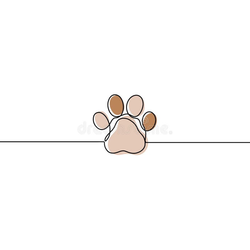 Stampe di zampe. impronta di fondo estratta a mano cane o gatto. animale da linea continua. illustrazione vettoriale