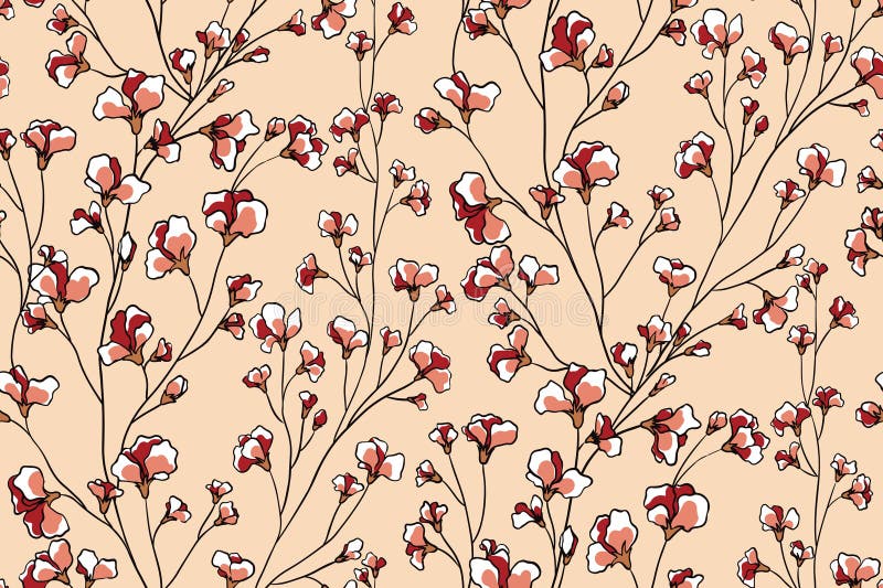Stampe romantiche floreali con ramificazioni di fioritura. illustrazione vettoriale