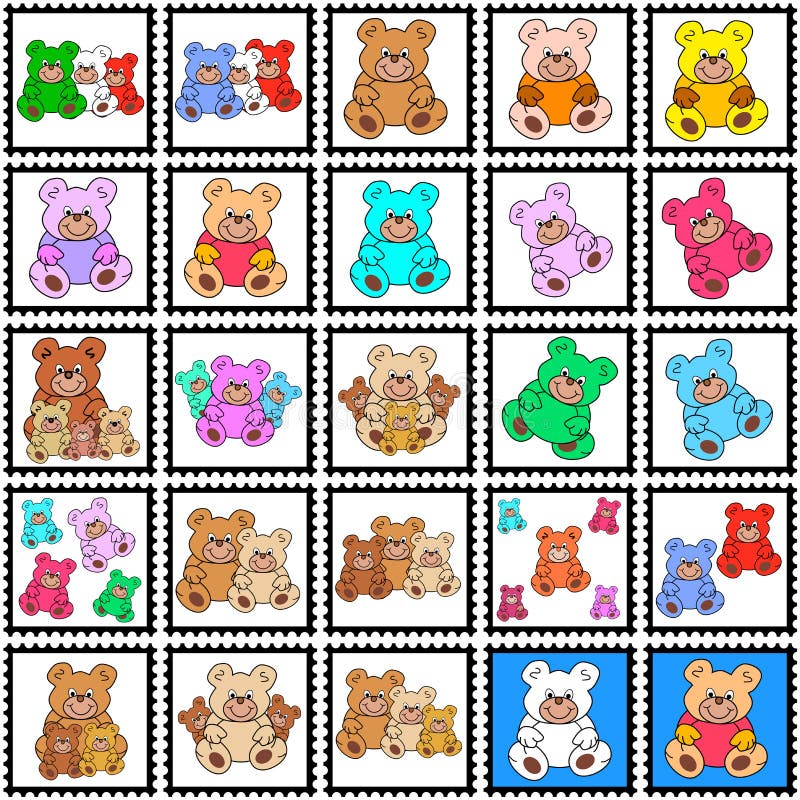 Stamps with colored teddy bears