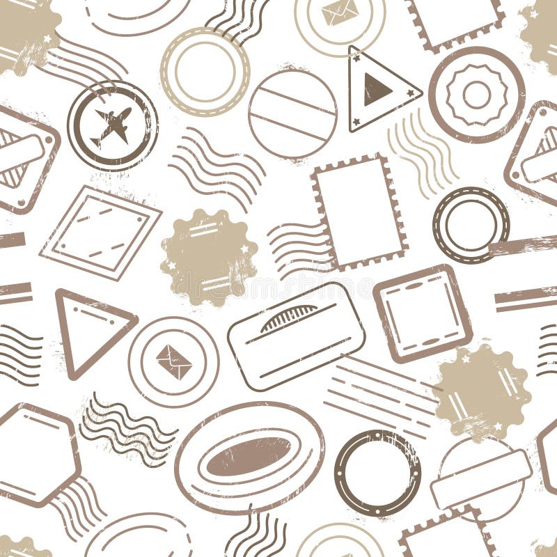 Stamps postal seamless pattern. Postage insignia print for fabric wrapping web design. Vintage abstract decorative vector illustration