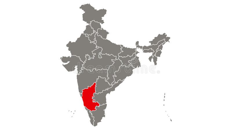 Stan karnataka mrugający czerwony na mapie indii