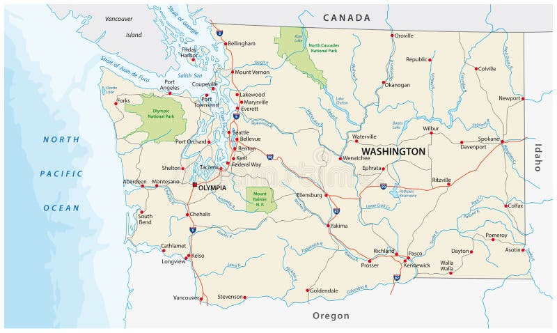 Washington state road and national park vector map. Washington state road and national park vector map.