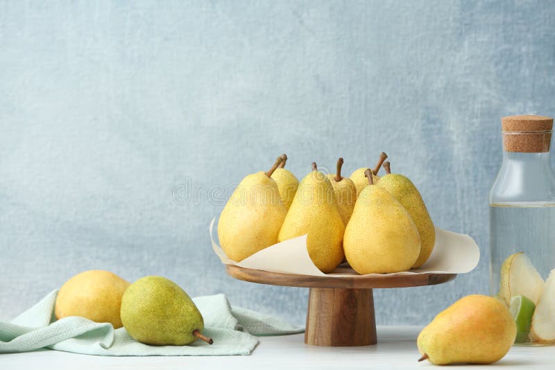 Stand With Fresh Ripe Pears On Table Stock Photo Image of delicious