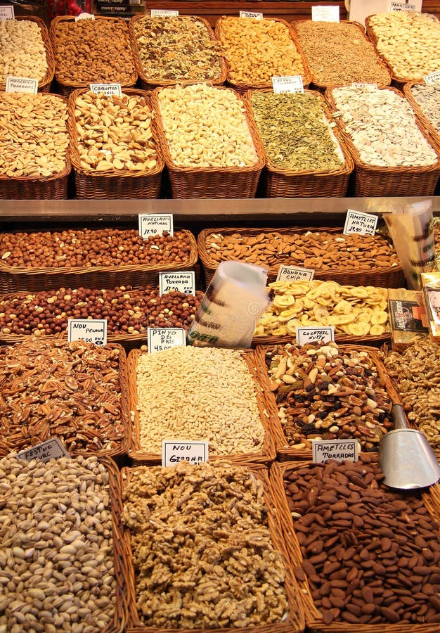 A stand with nuts in fruit market