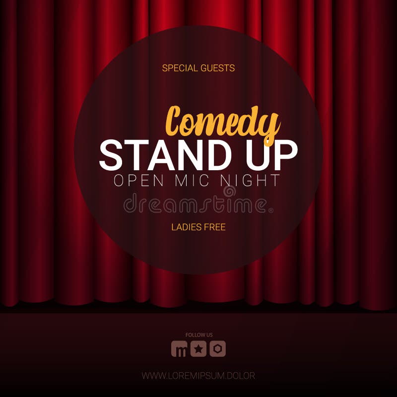 Stand Up Comedy Banner with Red Curtains Background with Spotlight. Stock  Vector - Illustration of curtain, design: 149597739