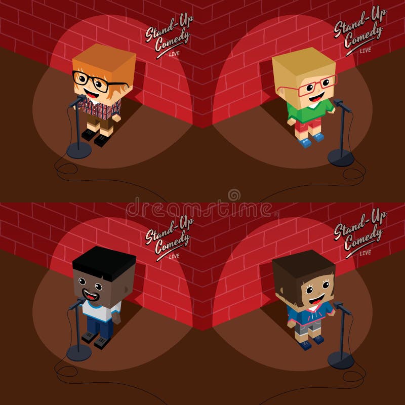 Stand Up Comedy Isometric Block Cartoon Stock Vector Illustration of