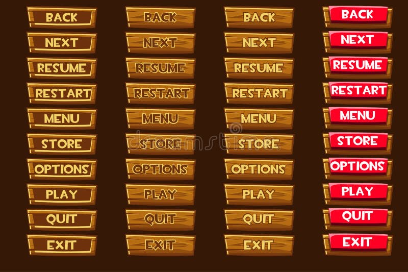 Standaard set houten knoppen voor Ui Game stock illustratie