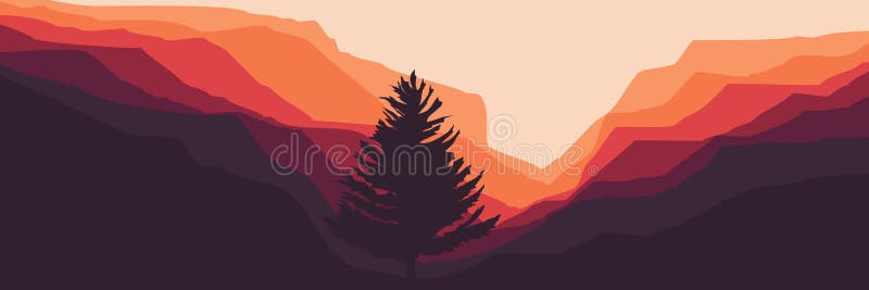 Standalone tree silhouette at mountain cliff landscape royalty free illustration