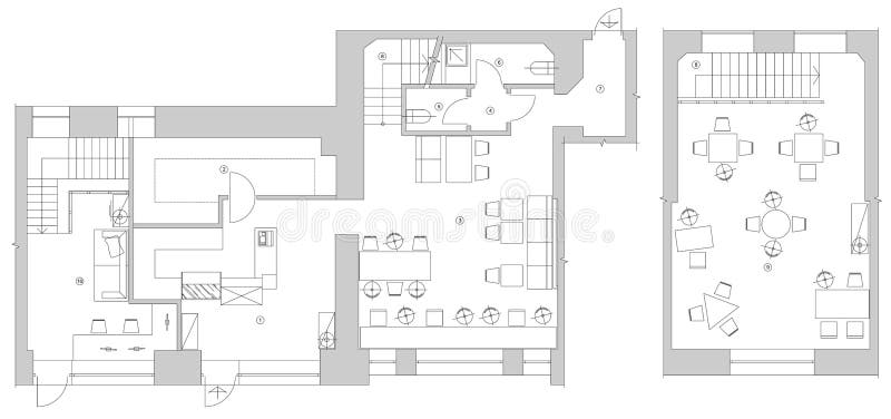 Standard Cafe Furniture Symbols On Floor Plans Stock