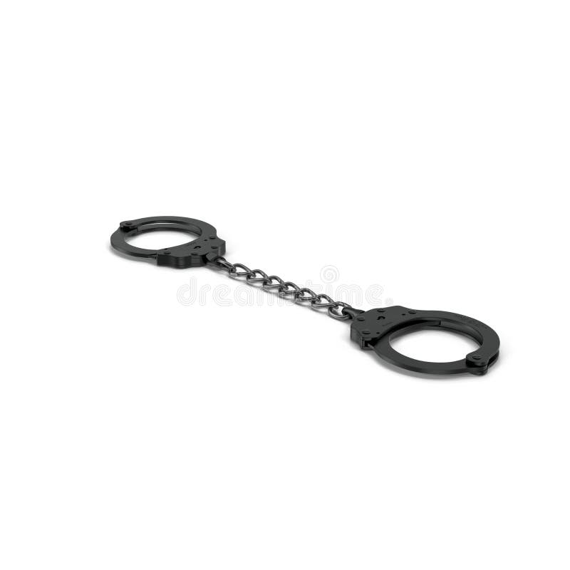 Standard Chain Handcuffs Black Metal On White. 3D Illustration Stock