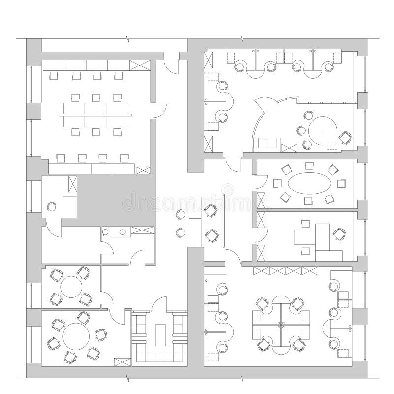 Standard Office Furniture Symbols On Floor Plans Stock