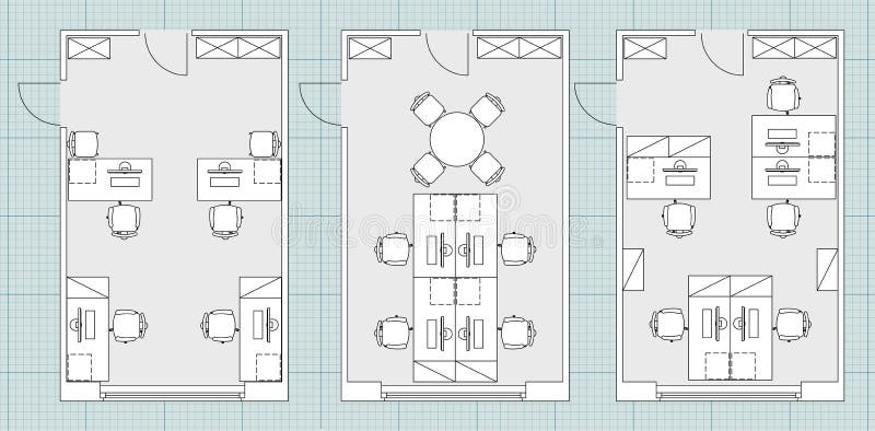 Standard Office Furniture Symbols On Floor Plans Stock