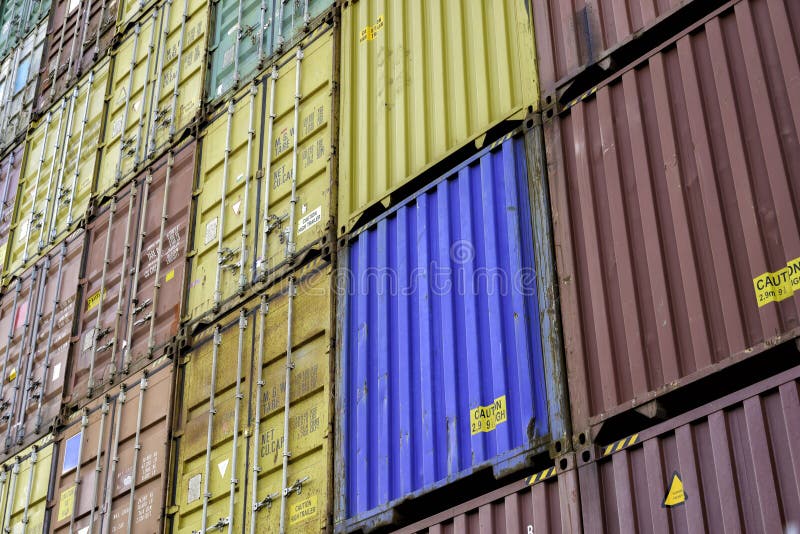 Standard shipping containers in a container terminal stock photography