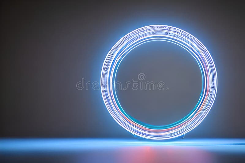 Standing Bright Center Blue Circle Neon Light Background and Backdrop