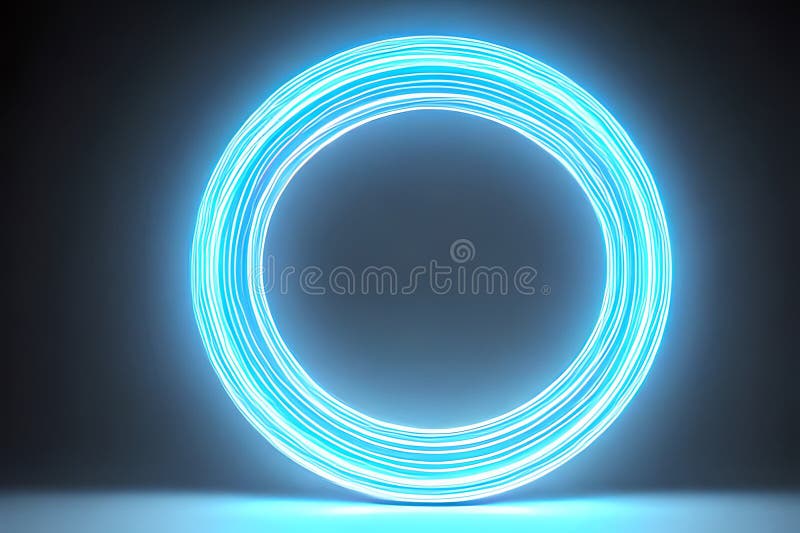 Standing Bright Center Blue Circle Neon Light Background and Backdrop