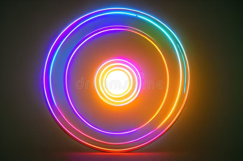 Standing Bright Center Colorful Circle Neon Light Background and