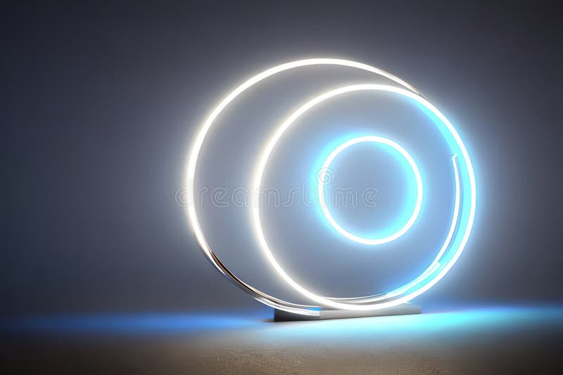 Standing Bright Center White Circle Neon Light Background and Backdrop