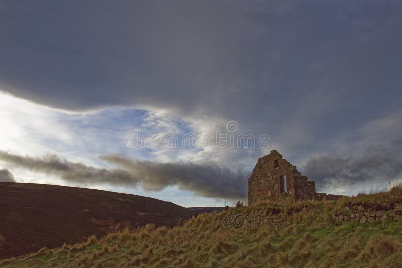 An Old Stone Cottage ruin on the road to Cairn O`Mount in Aberdeenshire.