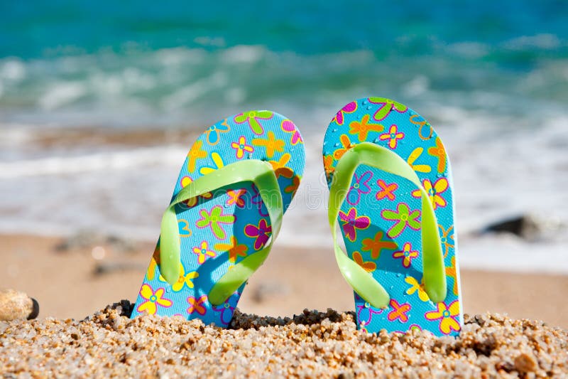 Standing Flip Flops at the Beach Stock Photo - Image of summer ...