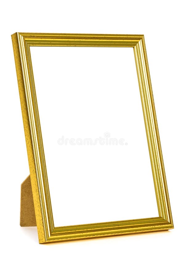 Standing Golden Picture Frame on White Background Stock Photo Image