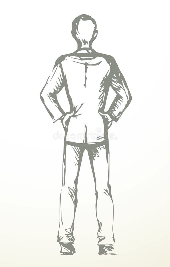 Standing Man. Back View. Vector Drawing Stock Vector - Illustration of ...