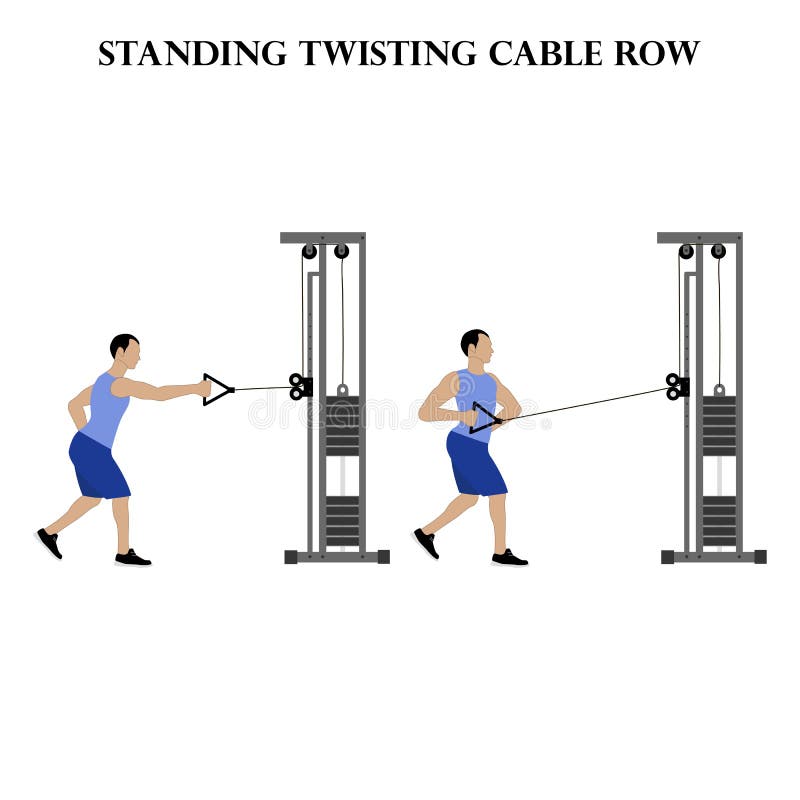 Standing Twisting Cable Row Exercise Strength Workout Vector