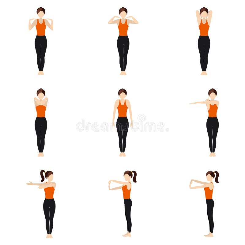 Standing Warm-up Yoga Asanas Arms and Shoulders Stretching Set Stock ...