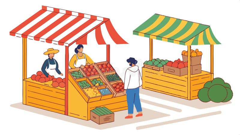 Standul de pe piața fermierilor cu fructe și legume și produs local pentru proiectarea vectorilor scenici Generativ AI vector illustration
