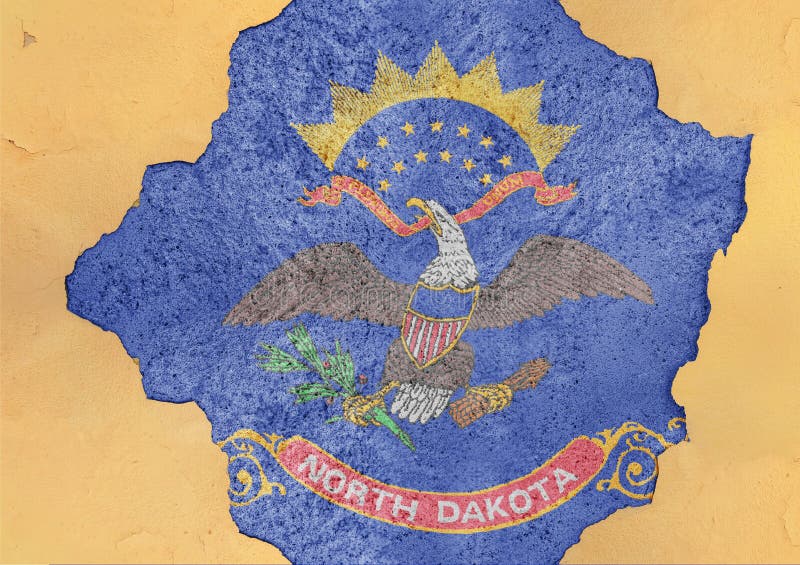 stanu USA Dakota Północna flaga w dużym betonie pękał dziury i ilustracja wektor stanu USA Dakota Północna flaga w dużym betonie pękał dziury i ilustracja wektor